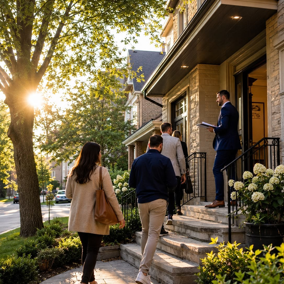 A property manager welcoming visitors to a home